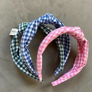 J. Crew Gingham Headbands (Set of 3!) - Blue/Green/Pink - NWT